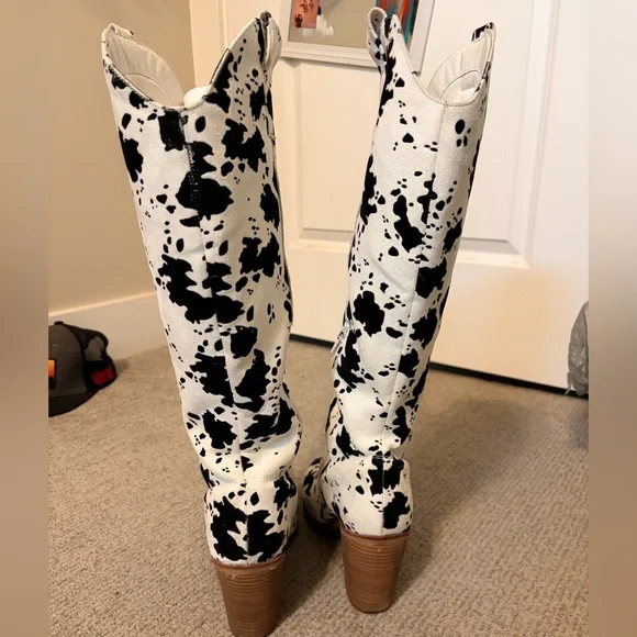 Altar'd State Black and White cow Patterned Heeled tall Boots - Picture 2 of 9